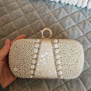 Elegant Pearl and Gold Clutch
